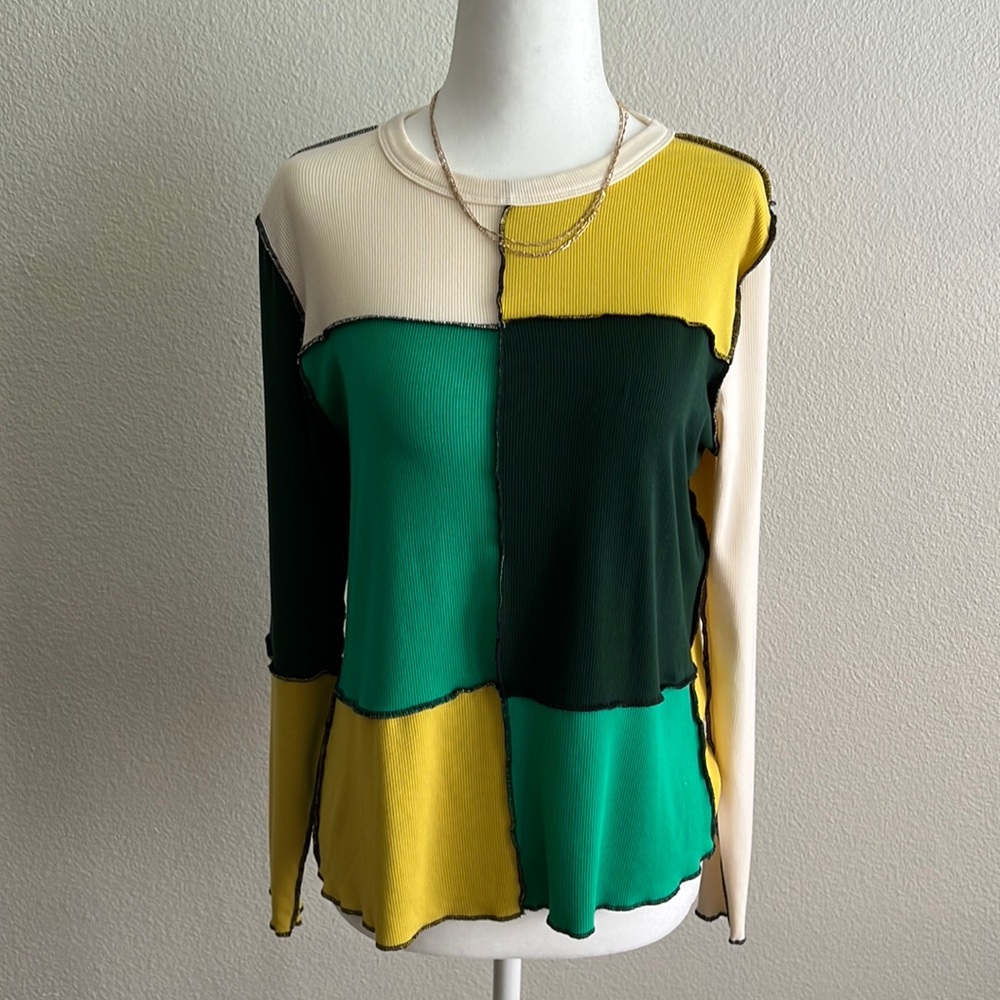Eloquii Color Block Ribbed and Stretchy Long Sleeve Shirt Size 14/16